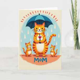 Cartão de Ilustração Felina de Mãe Protetora