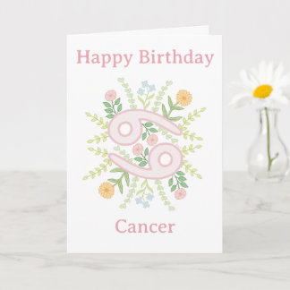 Cartão de Ilustração Floral de Aniversário de Cânc