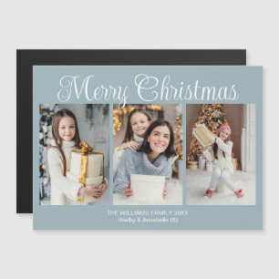 Cartão de Ímã de Foto de Natal Chic Dusty Blue 3