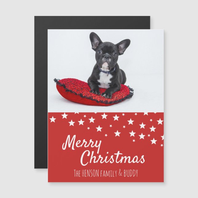 Cartão de Ímã de Natal com Foto de Cachorrinho Bul (Frente/Verso)