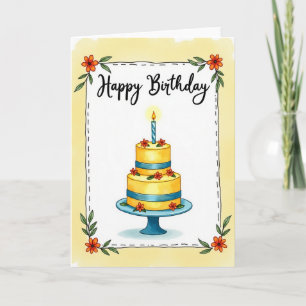 Cartão de Imagem de Bolo de Aniversário Floral