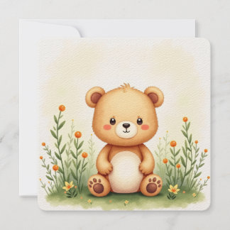 Cartão de Impressão em Aquarela de um Urso Pequeno