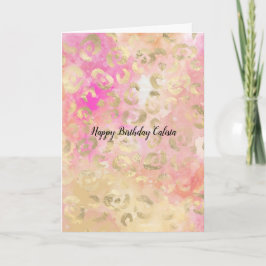 Cartão de Impressão Leopard Dourado com Glama Rosa