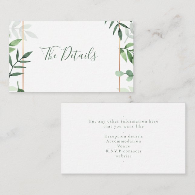 Cartão de inclusão de casamento de folhas verdes " (Frente/Verso)