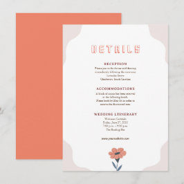 Cartão de inclusão de casamento retrô floral rosa
