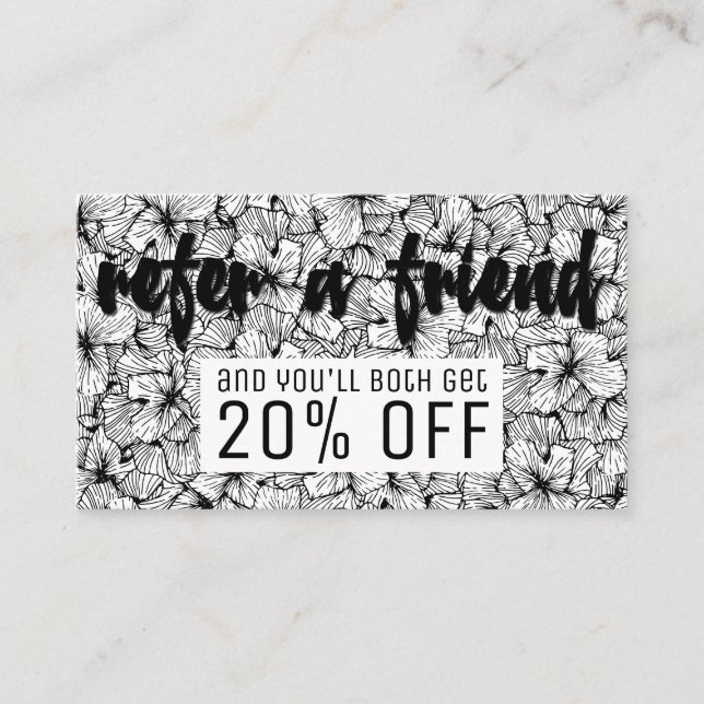 Cartão De Indicação A mão moderna branca preta tirada floresce a (Frente)