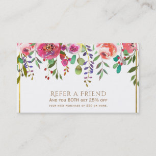 Cartão De Indicação Aquarela Floral Flores Moderno Indique um Amigo