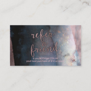 Cartão De Indicação Azul e Rosa com Cor de Água Moderna Dourado Consul