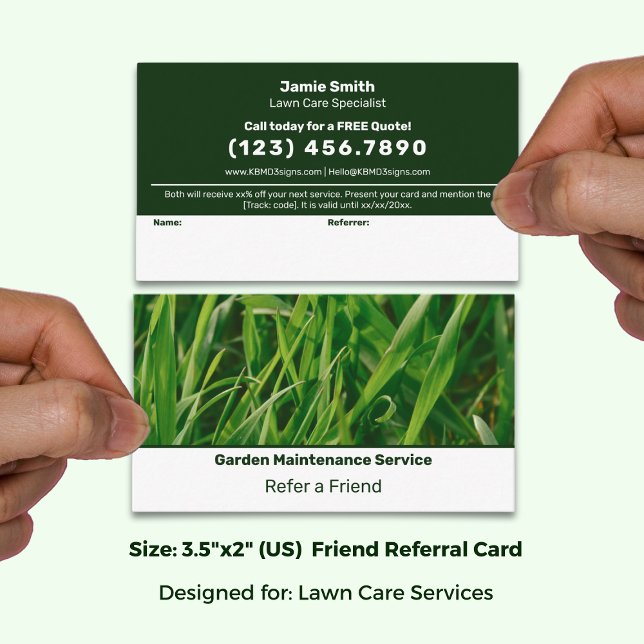 Cartão De Indicação Basic Green & White Custom Image Lawn Service (Basic Green & White Custom Image Lawn Service Referral Card; Size: 3.5x2 Inch)