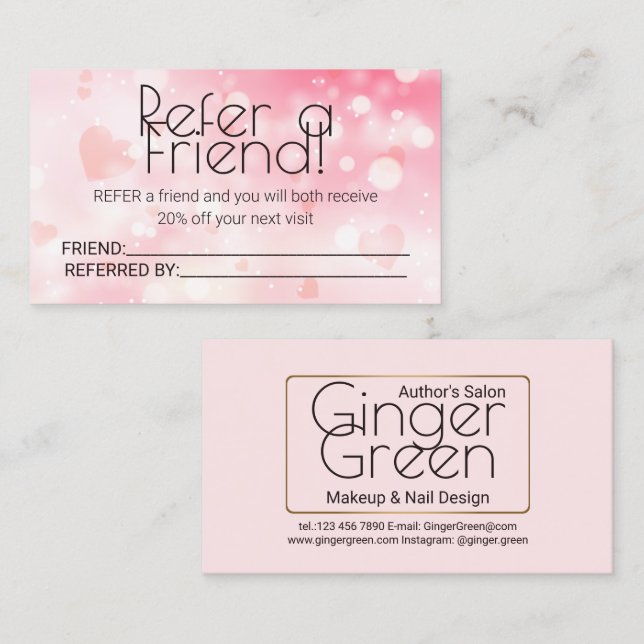 Cartão De Indicação Bloco Rosa Elegante Simples (Frente/Verso)