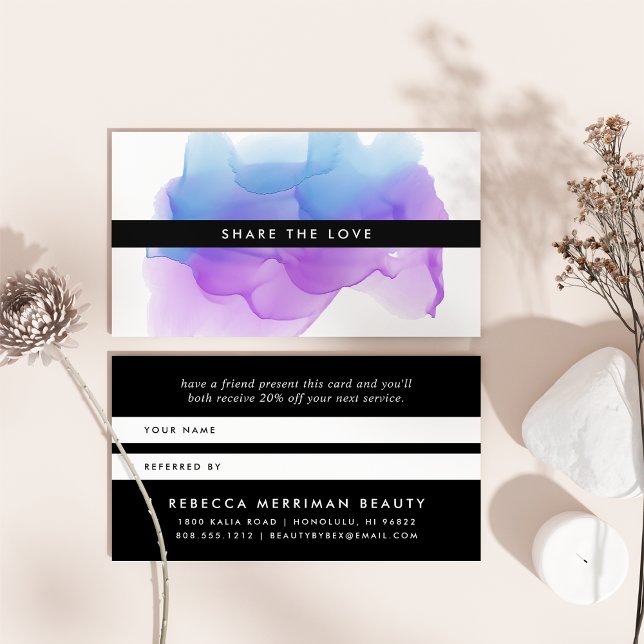 Cartão De Indicação Blot de Aquarela Moderna do Indigo | (Criador carregado)