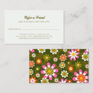 Cartão De Indicação Cabeleireiro Retro Groovy Daisy Verde Oliva Rosa
