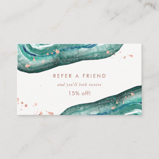 Cartão De Indicação Cerceta da aguarela e falso Geode Dourado (Frente)