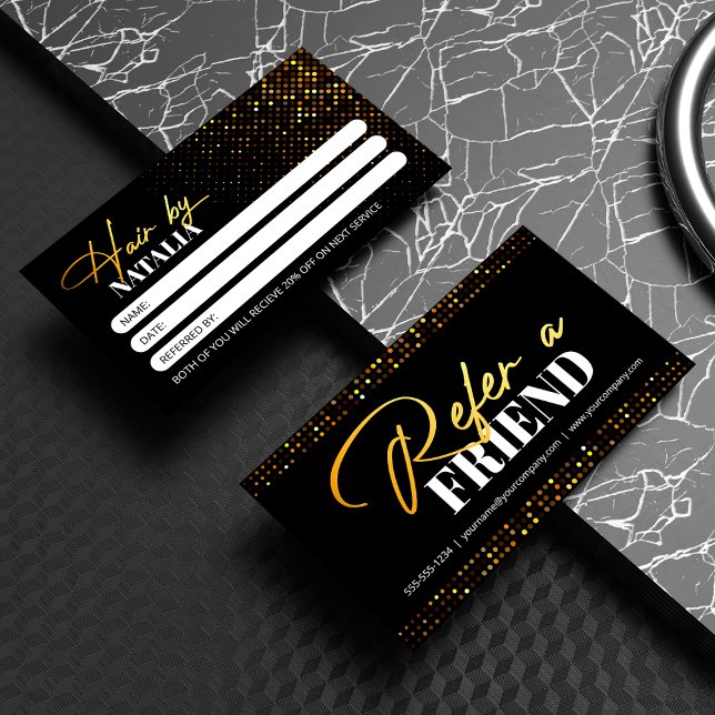 Cartão De Indicação Chic Black Sparkle Hair Stylist Salon (Criador carregado)