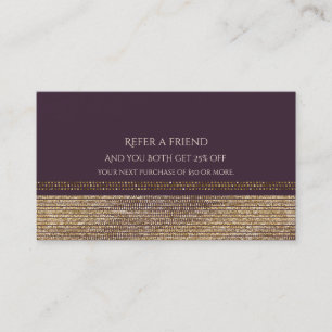 Cartão De Indicação Chique Dourado Roxo Brilho Glam Indique um Amigo