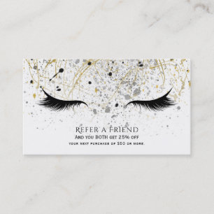 Cartão De Indicação Cílios Modern Glam Dourado Prateado Preto Recomend