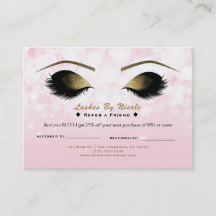 Cartão De Indicação Cílios Pink Lights Makeup Referir Amigo Cuidados P