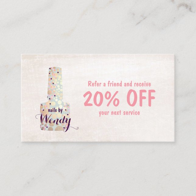 Cartão De Indicação Círculos Dourados Nail Salon Manicurist Reference (Frente)