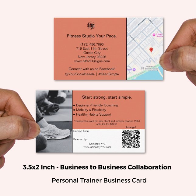 Cartão De Indicação Código QR de Serviços B2B Laranja Queimado (3.5x2 Inch, B2B Services QR Code Burnt Orange Black Referral Card)