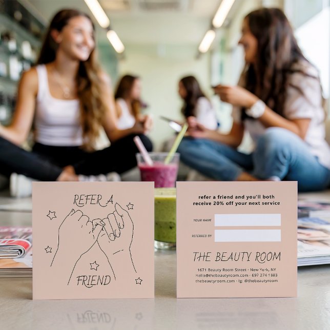 Cartão De Indicação Consulte uma ilustração de mãos bonitas de pêssego (Refer a friend light peach cute hands illustration)