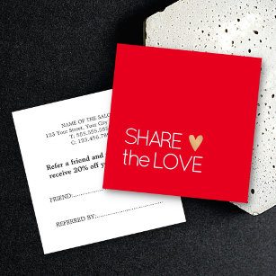 Cartão De Indicação Coração Dourado Simples Vermelho Inverso Elegante