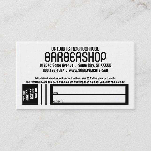cartão de indicação de barbearia retrô (Frente)