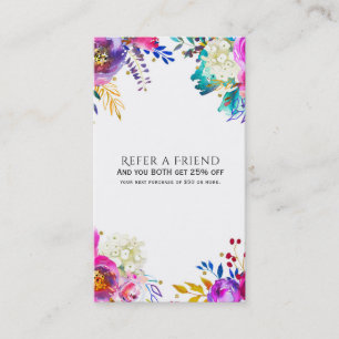 Cartão De Indicação Diversão Brilhante Ousada Floral Aquarela Indique 