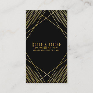 Cartão De Indicação Dourado Preto Elegante Moderno Glam Deco Indique u