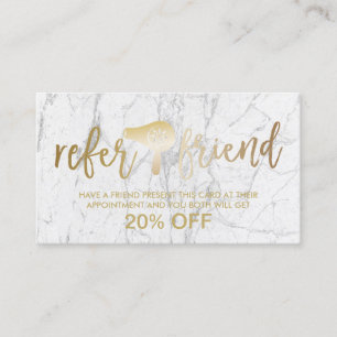 Cartão De Indicação Dourado secador de cabelo moderno Marble Salon Ref