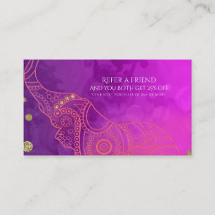 Cartão De Indicação Elefante Roxo Rosa Laranja & Ouro Indique um Amigo