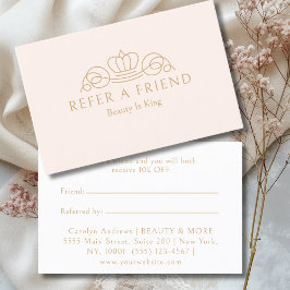 Cartão De Indicação Elegant Crown Logo Salão Blush Bege