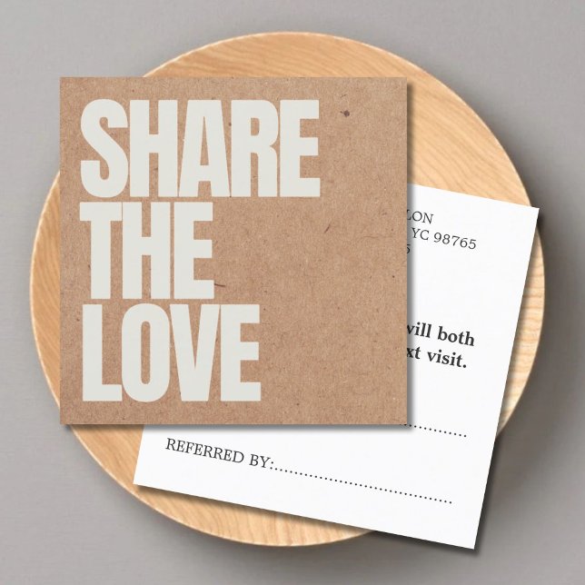 Cartão De Indicação Elegante Kraft Beige Salon Impresso em Negrito (Criador carregado)