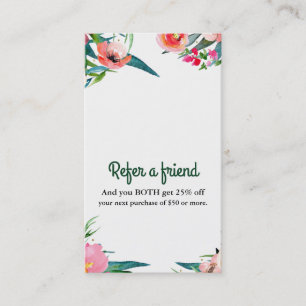 Cartão De Indicação Elegante Referir um Amigo com Aquarela Floral Mode