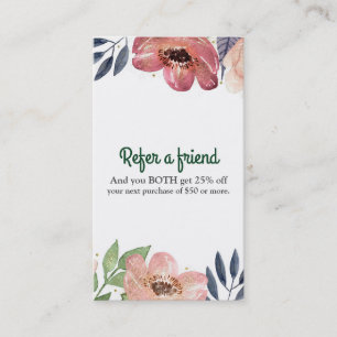 Cartão De Indicação Elegante Referir um Amigo Floral Aquarela Moderna