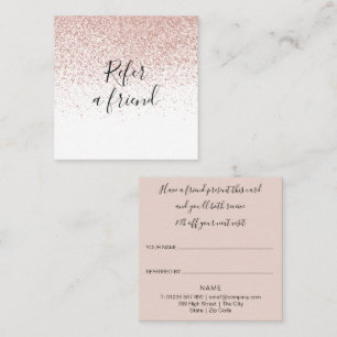 Cartão De Indicação Elegante Rosa Dourado Brilho Script Cliente