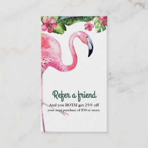 Cartão De Indicação Flamingo Rosa & Hibisco Tropical Indique um Amigo