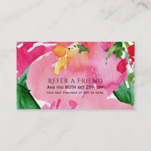 Cartão De Indicação Flor de Aquarela Rosa Floral Ousada Indique um Ami