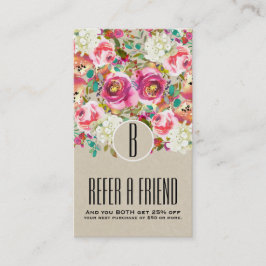 Cartão De Indicação Flor Monograma Rústico Kraft Chic Despojado Elegan