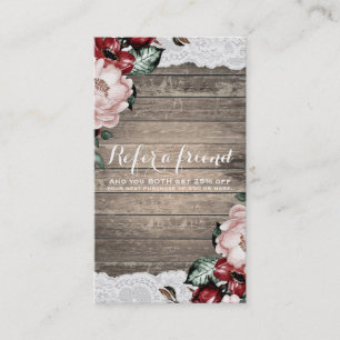 Cartão De Indicação Flor Rustico Glam & Renda Chic Referir um Amigo