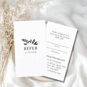 Cartão De Indicação Floral Branco Botânico Minimalista