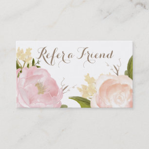 Cartão De Indicação Flores Românticas de Aquarela Referem uma Placa Am