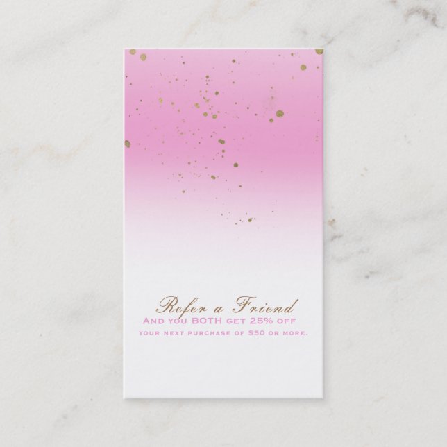 Cartão De Indicação Grelha Moderna Rosa e Dourada Refira um Amigo (Frente)