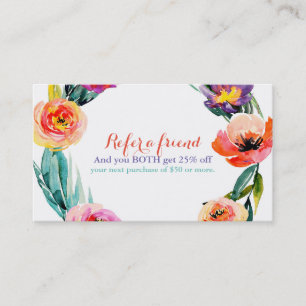 Cartão De Indicação Grinalda Floral Brilhante Aquarela Indique um Amig