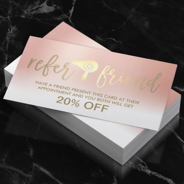 Cartão De Indicação Hair Stylist Pastel Rosa Dourado Salon Reference (Criador carregado)