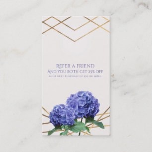 Cartão De Indicação Hortênsia & Dourado Floral Elegante Indique um Ami