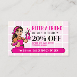 Cartão De Indicação Indique Amigo Pink Cartoon Empregada Doméstica Lim