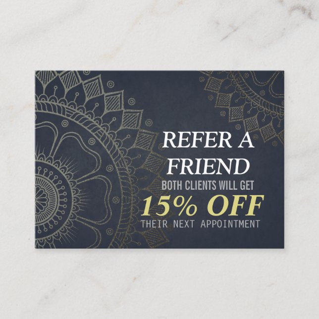 Cartão De Indicação Instrutor de Meditação YOGA Mandala Dourado (Frente)