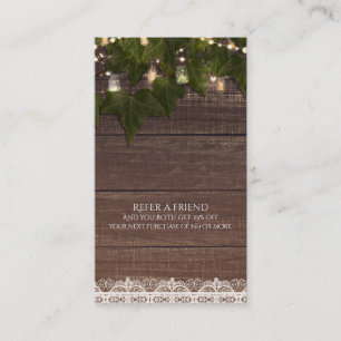 Cartão De Indicação Ivy String Lights Mason Jar Rustic Refira um amigo