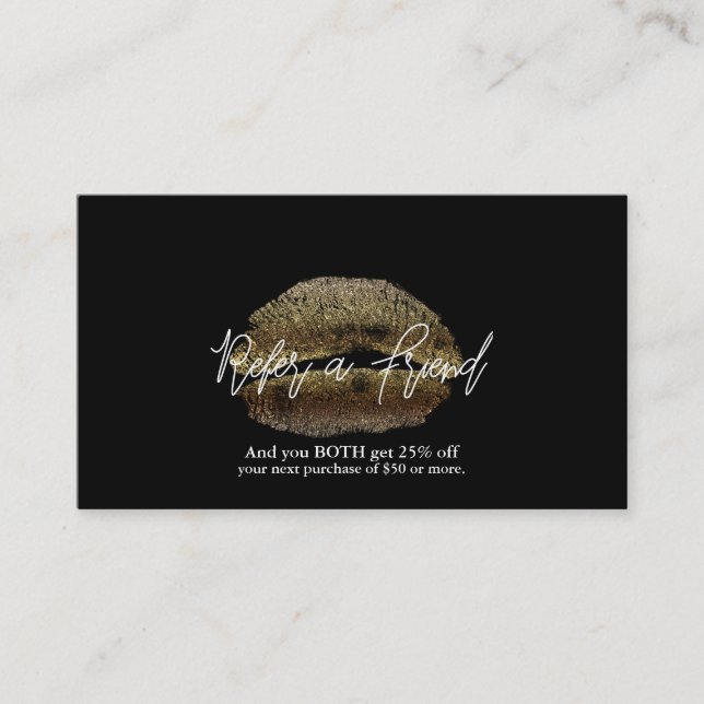 Cartão De Indicação Lábios Dourados Beijo Makeup Beauty Glam Refletem  (Frente)