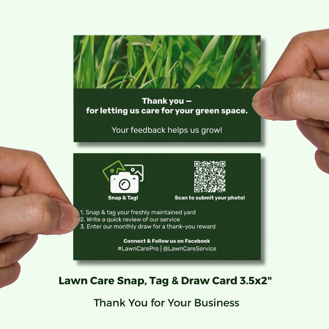 Cartão De Indicação Lawn Care Thank You Testimonial & Photo  (Lawn Care Thank You Testimonial & Photo Referral Card; size 3.5x2 Inch, Landscape Format)